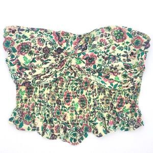 Japna Crop Tube Top Womens Size Large Floral Smocked Peplum Rayon Retro Y2K 90s